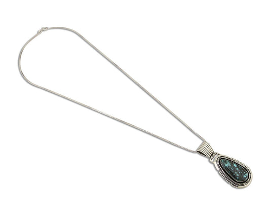 Navajo Necklace 925 Silver Natural Turquoise Artist Signed Mike Begay C.80's
