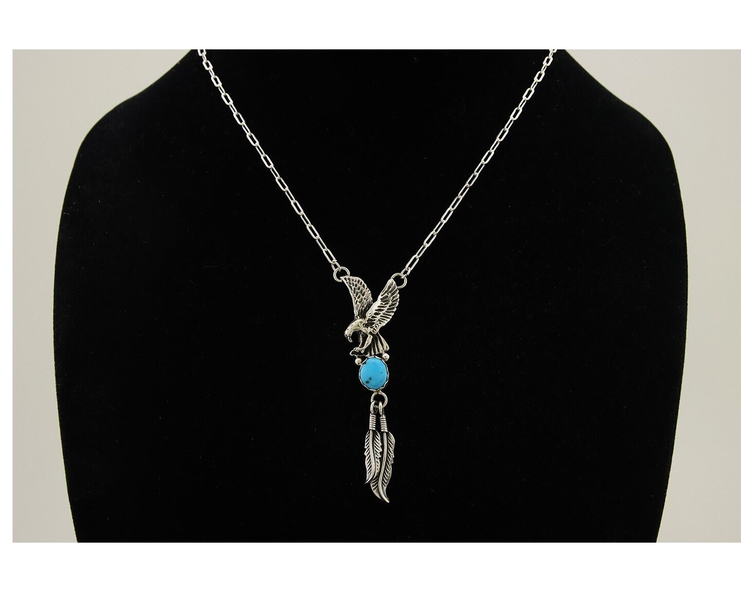 Navajo Eagle Feather Turquoise Necklace 925 Silver Native American Artist C.80's