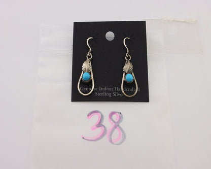 Navajo Dangle Earrings 925 Silver Sleeping B Turquoise Native Artist C.80's