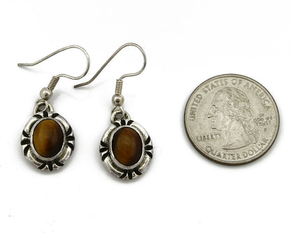 Navajo Hand Stamped Natural Mined Tigers Eye .925 SOLID Silver Stud Earrings