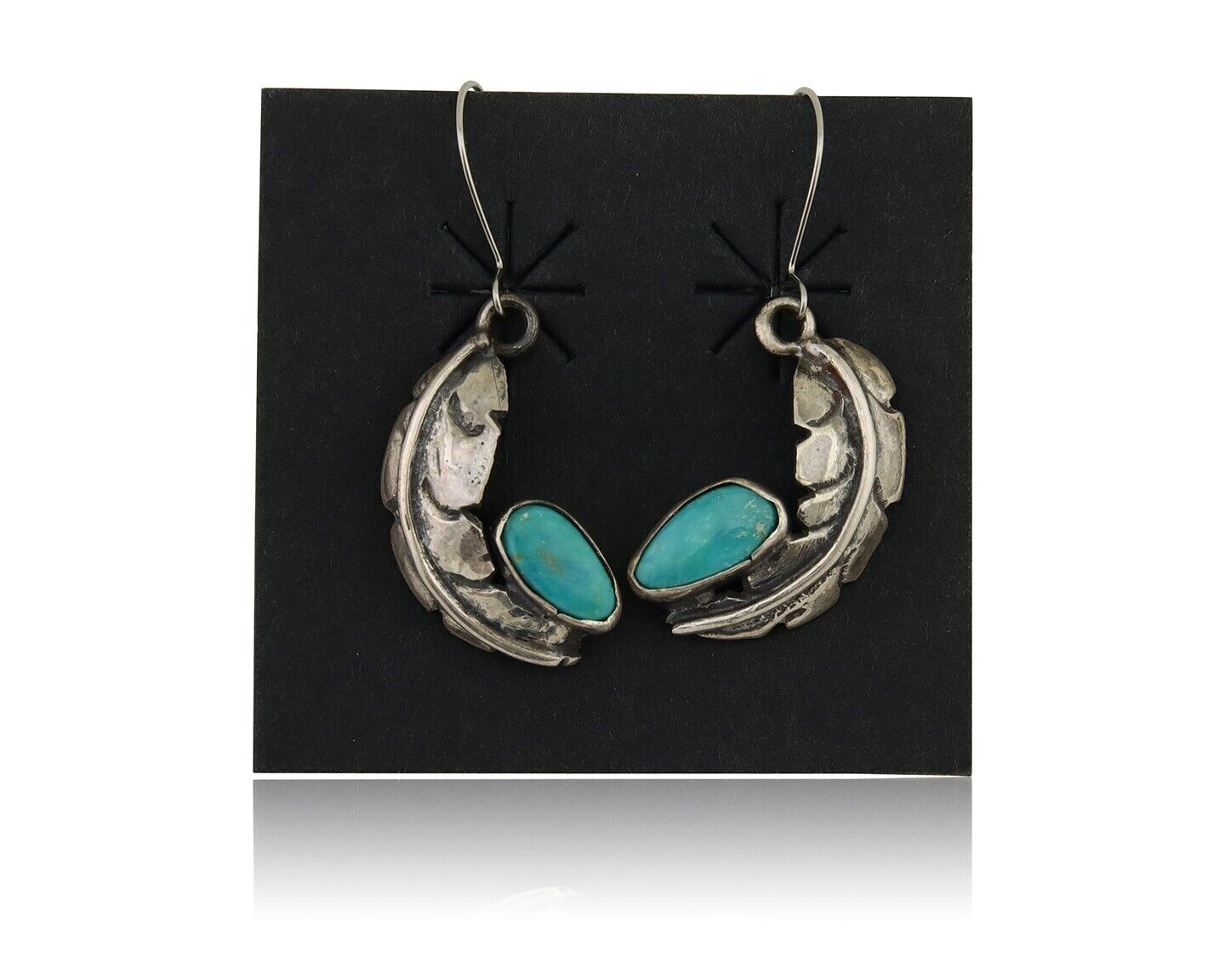 Navajo Dangle Earrings 925 Silver Natural Blue Turquoise Native Artist C.80's