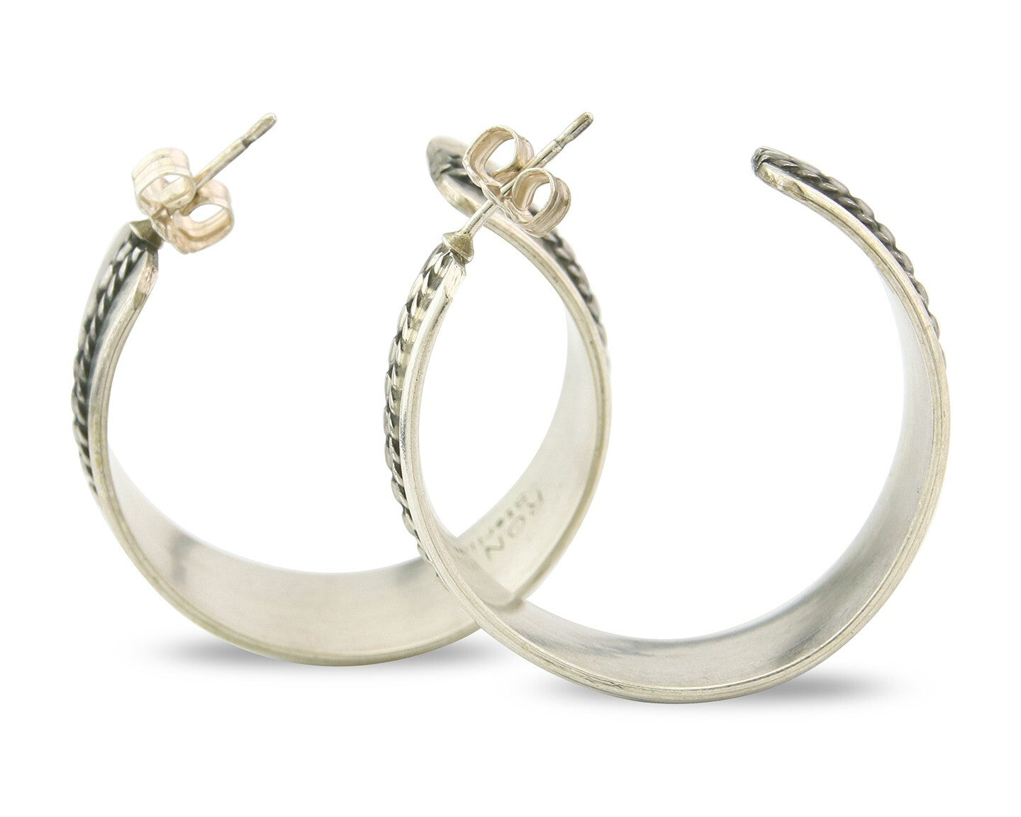 Navajo Hoop Earrings Sterling Silver Vintage Authentic Signed Ron Yazzie