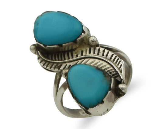Navajo Ring 925 Silver Blue Turquoise Artist Signed K C.80's