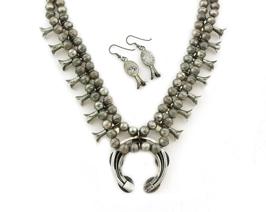 Navajo Squash Necklace Set Sterling Silver Turquoise Vintage Signed Ray Begay