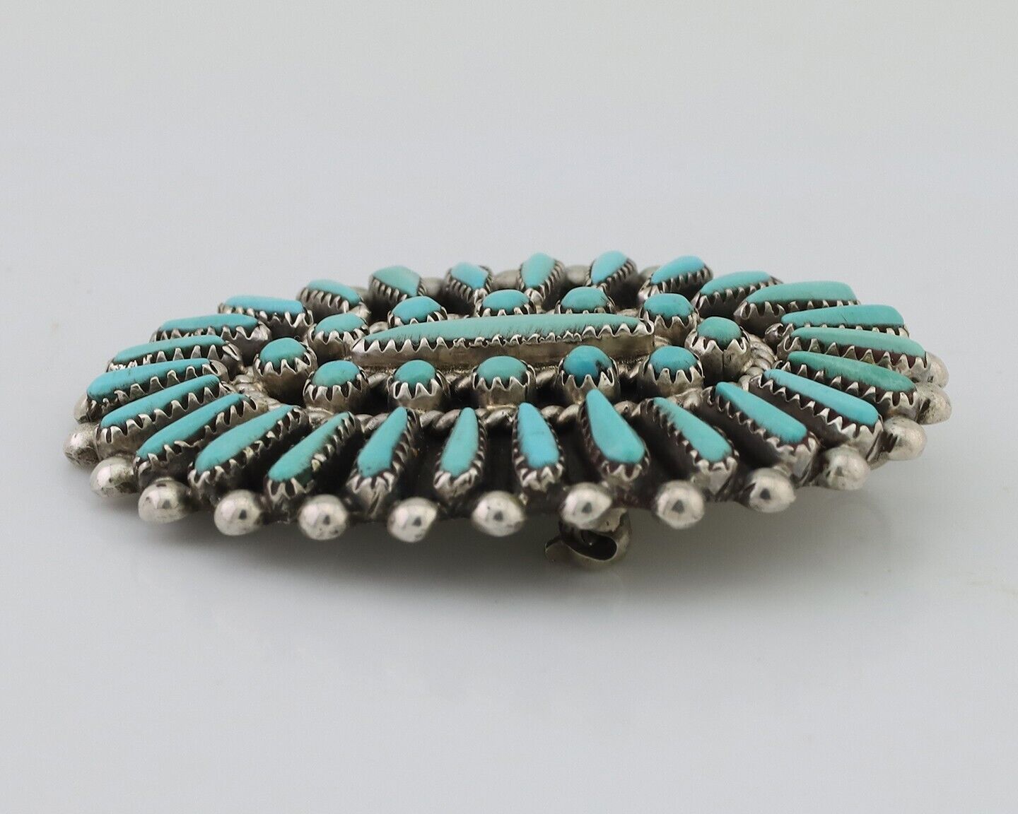 Zuni Pendant Pin 925 Silver Natural Turquoise Signed Judy Wallace C.80's