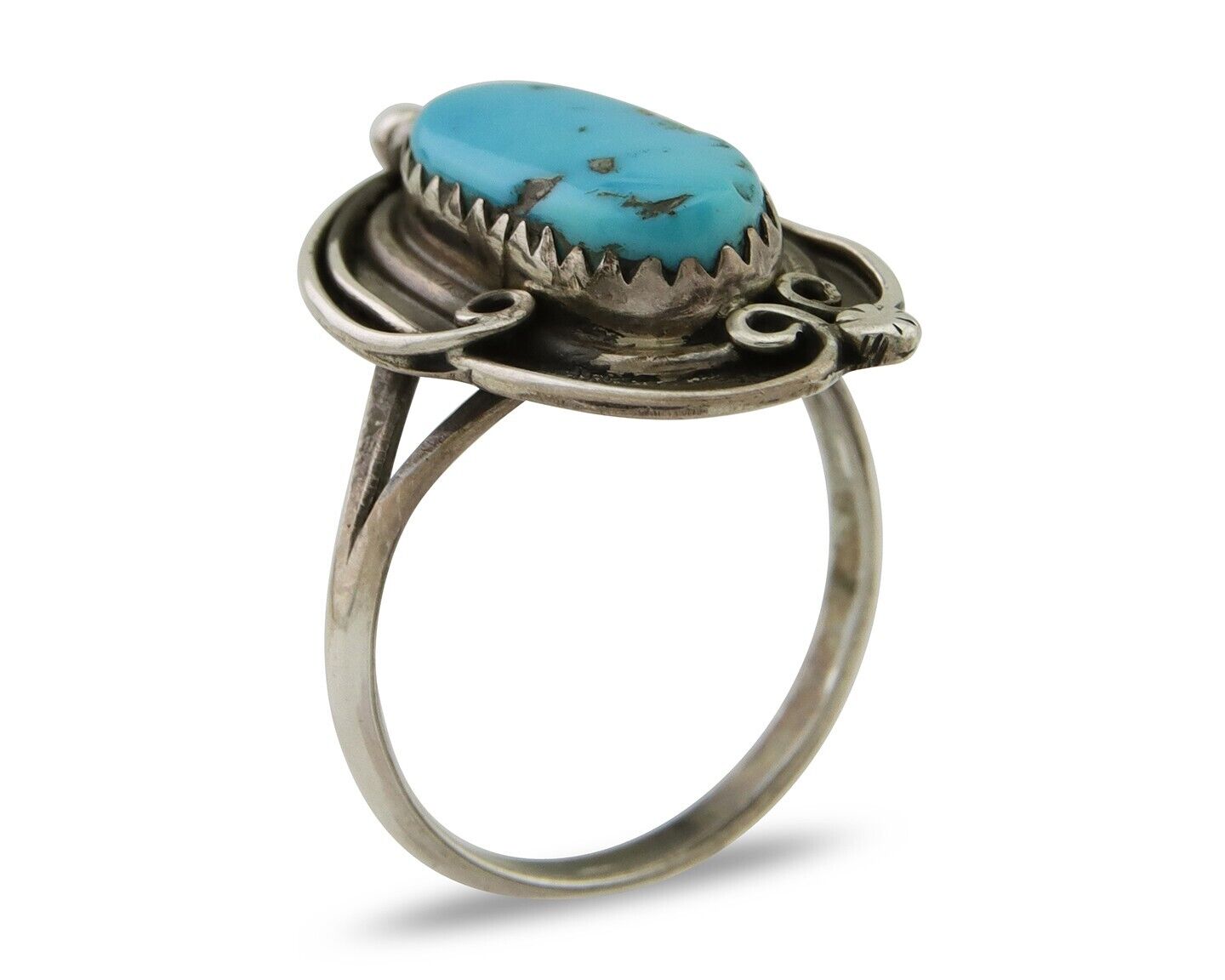 Navajo Ring .925 Silver Blue Turquoise Artist Signed Jack Tom C.80's