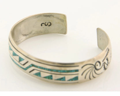 Navajo Cuff Bracelet Sterling Silver Authentic Turquoise Signed Stanley Bain
