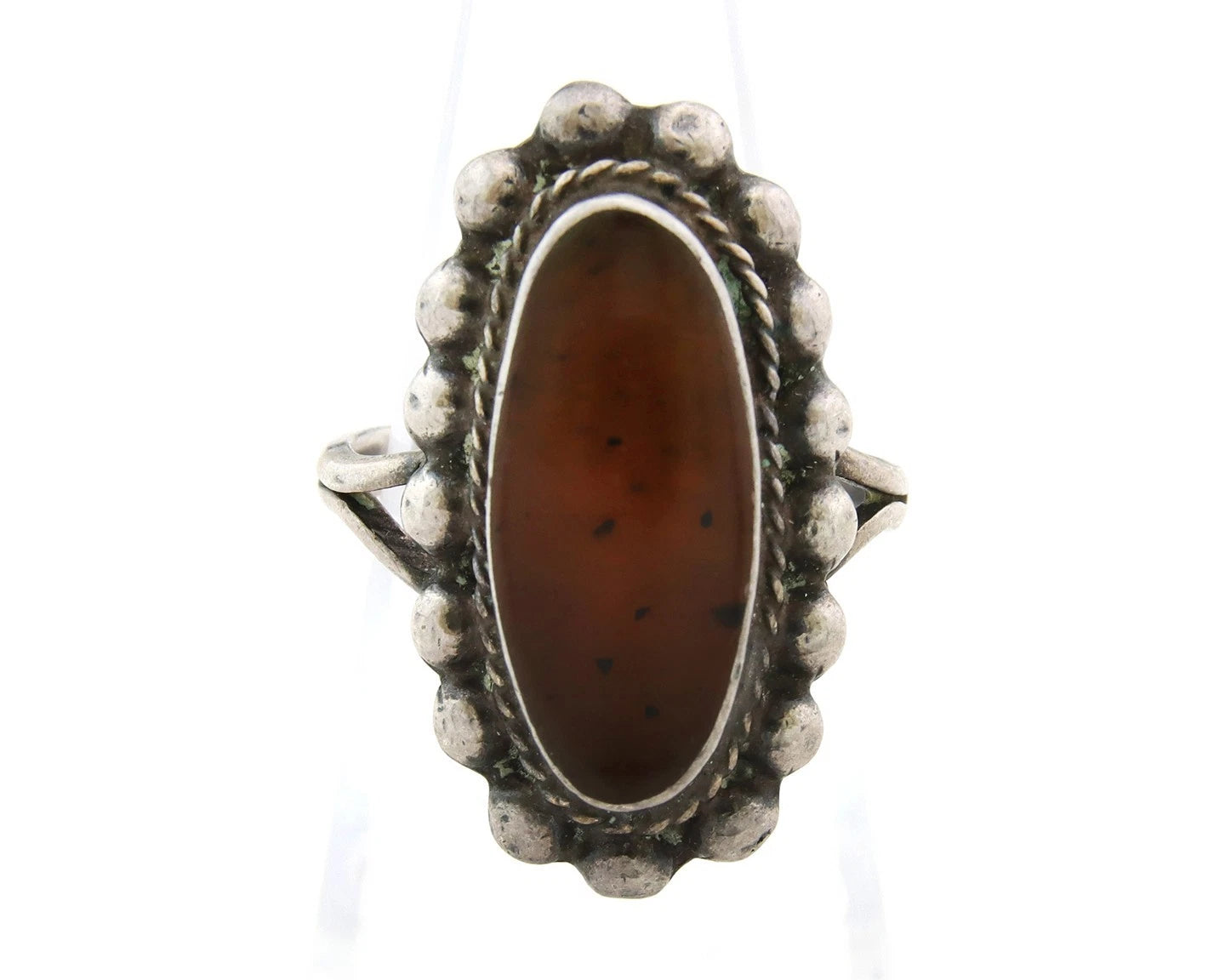 Mexico Ring Sterling Silver Natural Agate Vintage Signed TB 84 Size 5.0