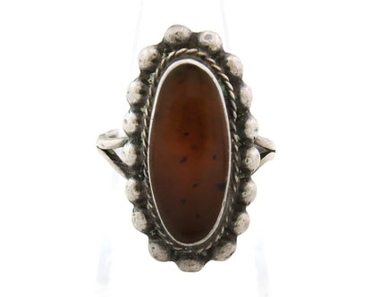 Mexico Ring Sterling Silver Natural Agate Vintage Signed TB 84 Size 5.0