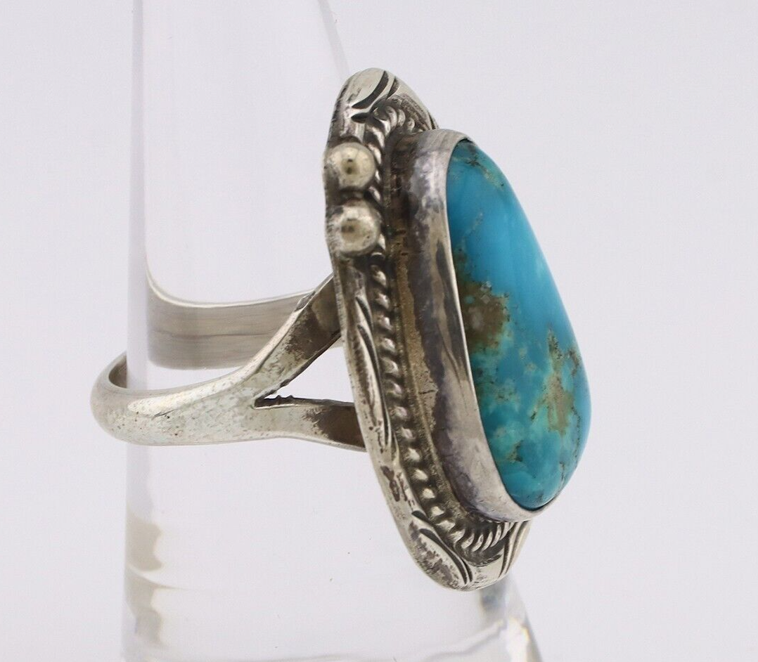Navajo Ring 925 Silver Natural Blue Turquoise Native American Artist C.80's