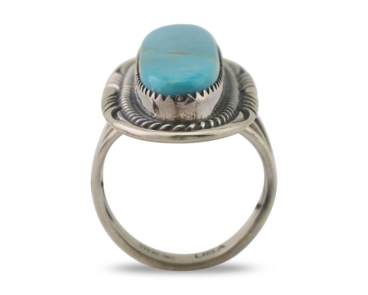 Navajo Ring 925 Silver Natural Blue Turquoise Artist Signed USA C.80's