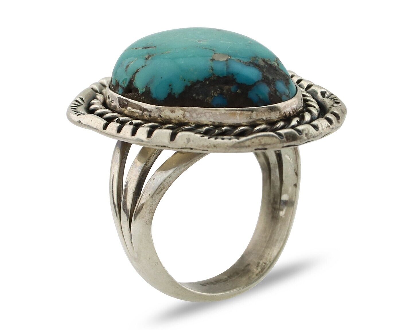 Navajo Ring .925 Silver Globe Turquoise Signed Lee Bennett C.80's