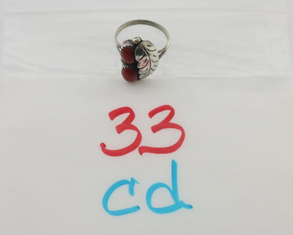 Navajo Handmade Ring 925 Silver Natural Mediterranean Coral Signed 88 C.80's