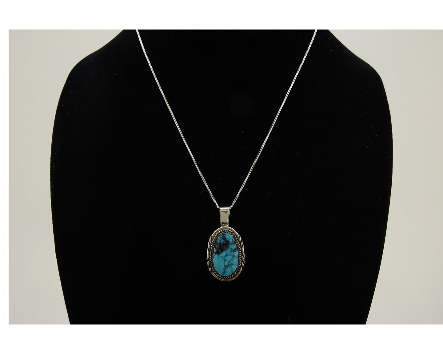 Navajo Necklace 925 Silver Natural Turquoise Artist Signed Loretta Begay C.80's