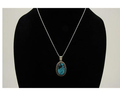 Navajo Necklace 925 Silver Natural Turquoise Artist Signed Loretta Begay C.80's