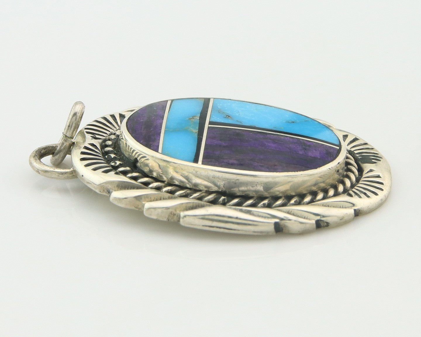 Navajo Pendant Sterling Silver Natural Gemstone Vintage Signed Bull Head