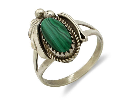 Navajo Ring 925 Silver Natural Mined Malachite Artist Signed Justin Morris C.80s