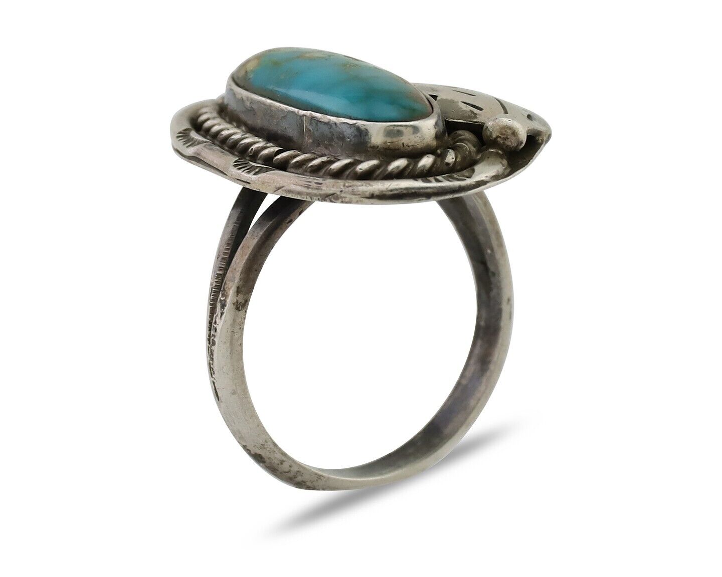 Navajo Handmade Ring 925 Silver Natural Turquoise Signed Jason Livingston C.80's