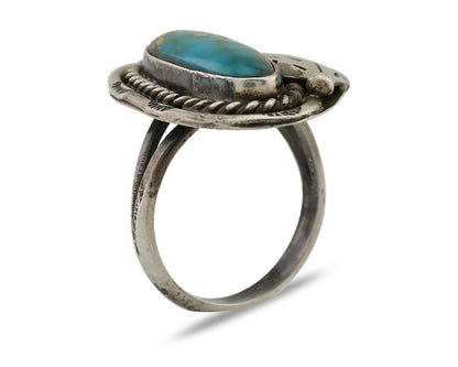 Navajo Handmade Ring 925 Silver Natural Turquoise Signed Jason Livingston C.80's