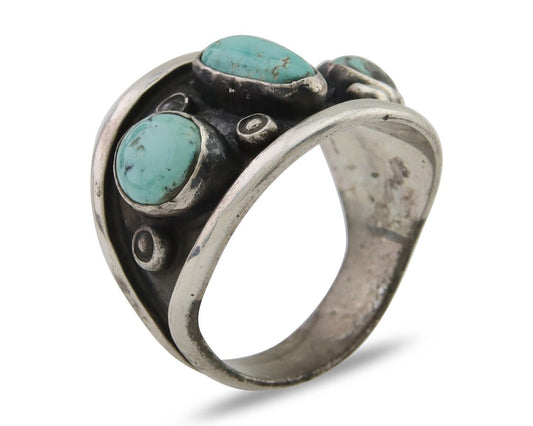 Navajo Handmade Ring 925 Silver Natural Turquoise Native Artist C.80's