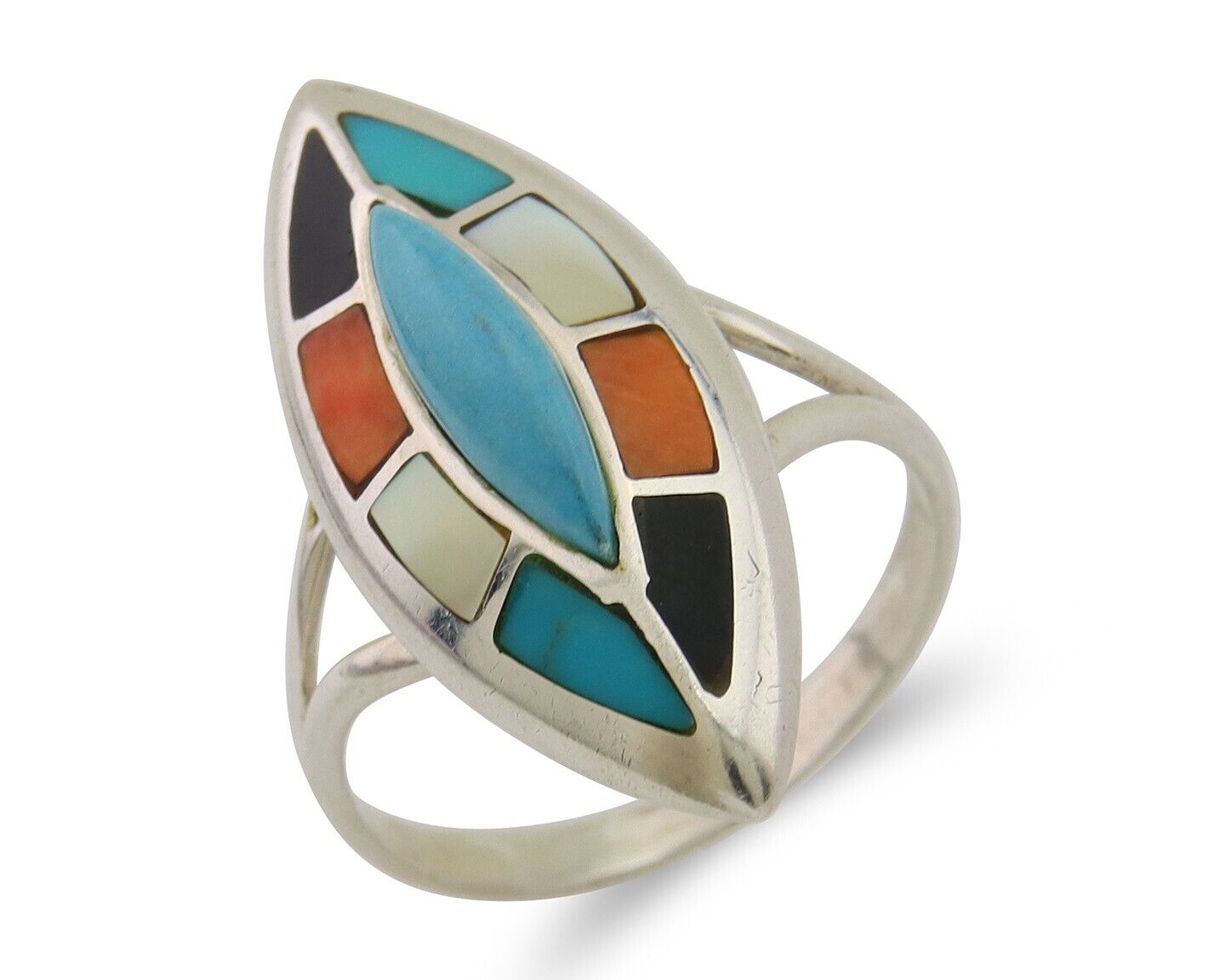Navajo Ring 925 Silver Turquoise Shell Onyx Spiney Oyster Native Artist C.80's