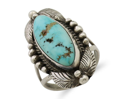 Navajo Ring 925 Silver Natural Blue Turquoise Artist Signed GR HEART C.80's