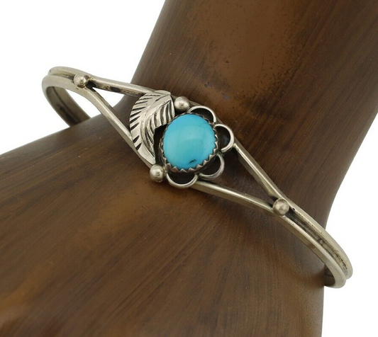 Navajo Bracelet 925 Silver Sleeping Beauty Turquoise Native American Artist C80s