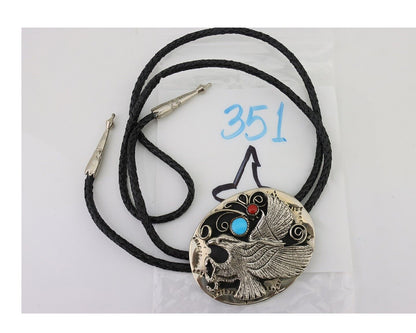 Navajo Eagle Bolo Tie .999 Nickel Coral & Turquoise Native Artist C.80's