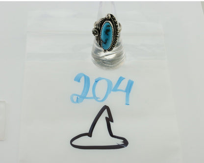 Navajo Ring 925 Silver Sleeping Beauty Turquoise Artist Signed SC C.80's