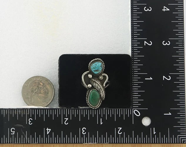 Navajo Angel Ring Sterling Silver Turquoise Vintage Artist Size 9.25