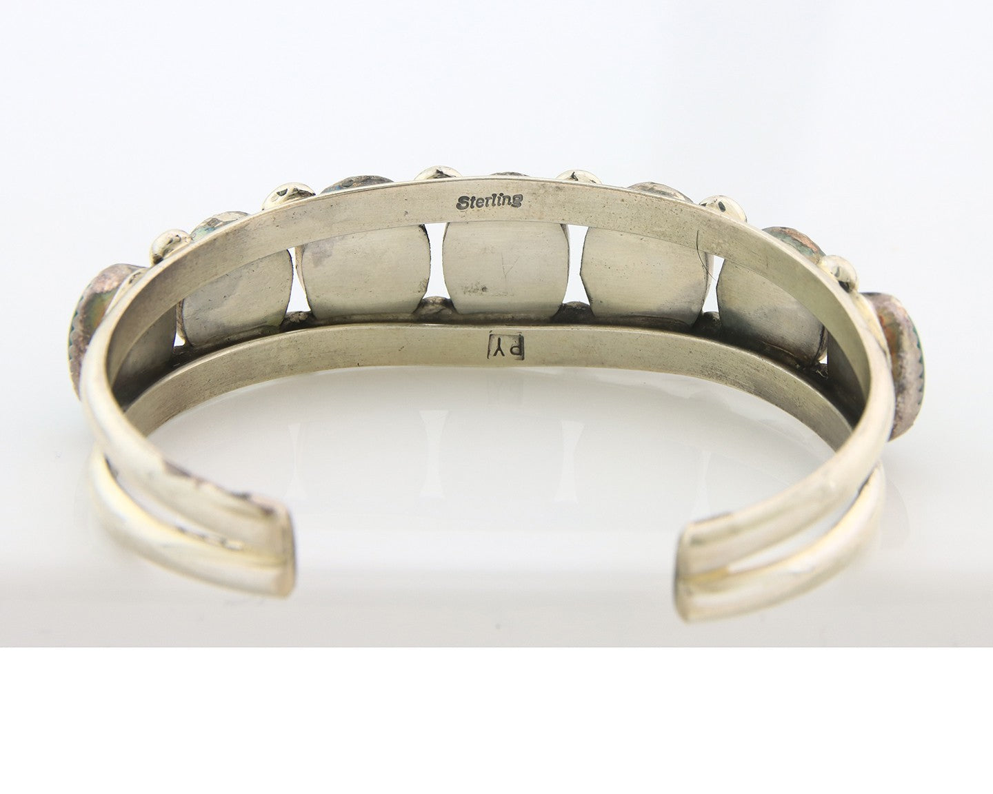 Navajo Cuff Bracelet Sterling Silver Natural Malachite Vintage Signed Pat Yazzie