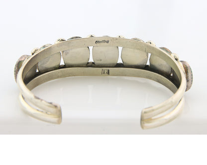 Navajo Cuff Bracelet Sterling Silver Natural Malachite Vintage Signed Pat Yazzie