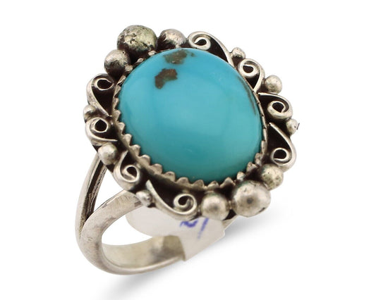 Navajo Ring .925 Silver Natural Blue Turquoise Artist Signed Billy Eagle C.80's