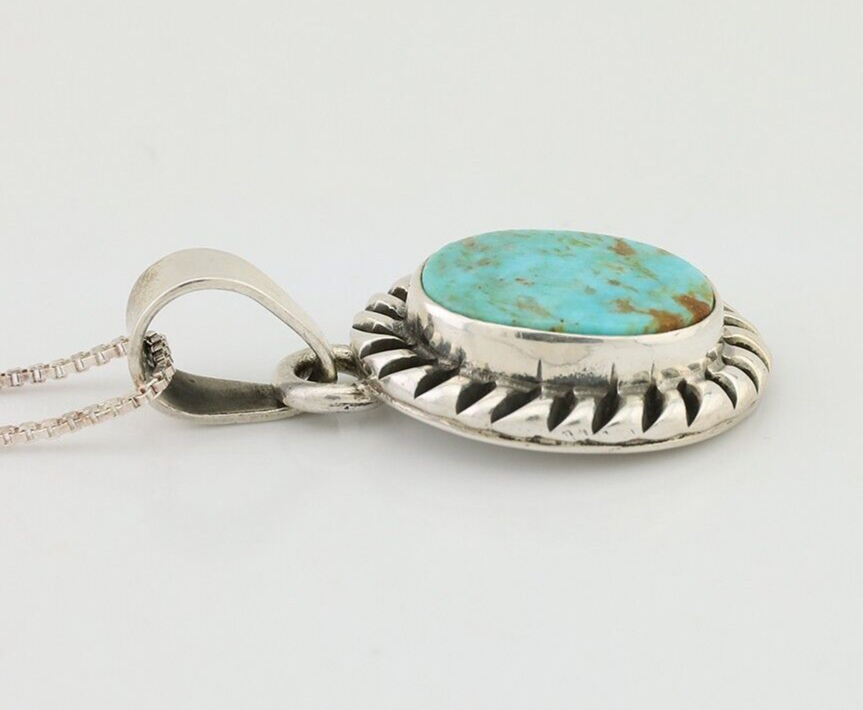 Navajo Necklace 925 Silver Kingman Turquoise Artist Signed Gecko C.90s