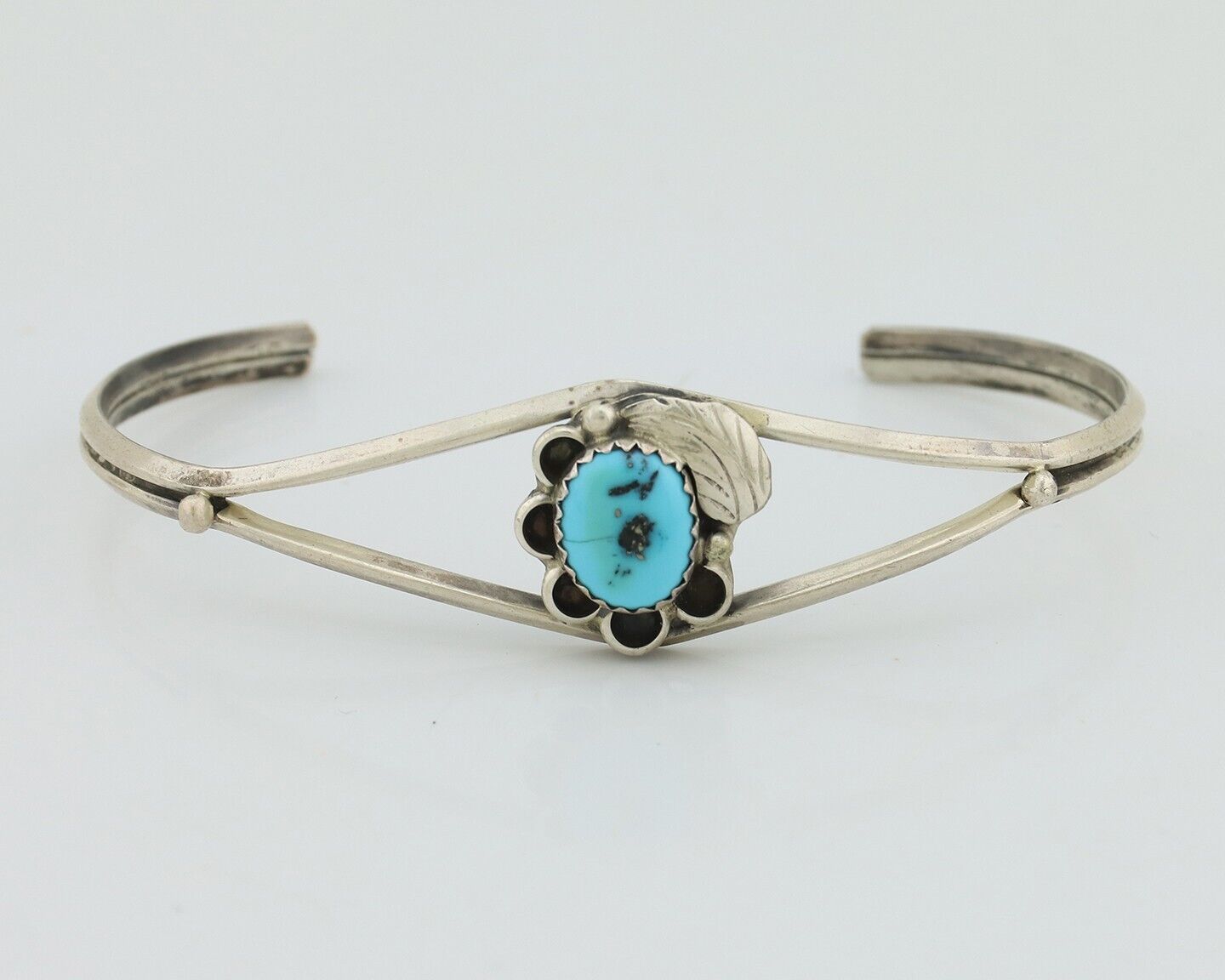 Navajo Bracelet 925 Silver Sleeping Beauty Turquoise Native American Artist C80s