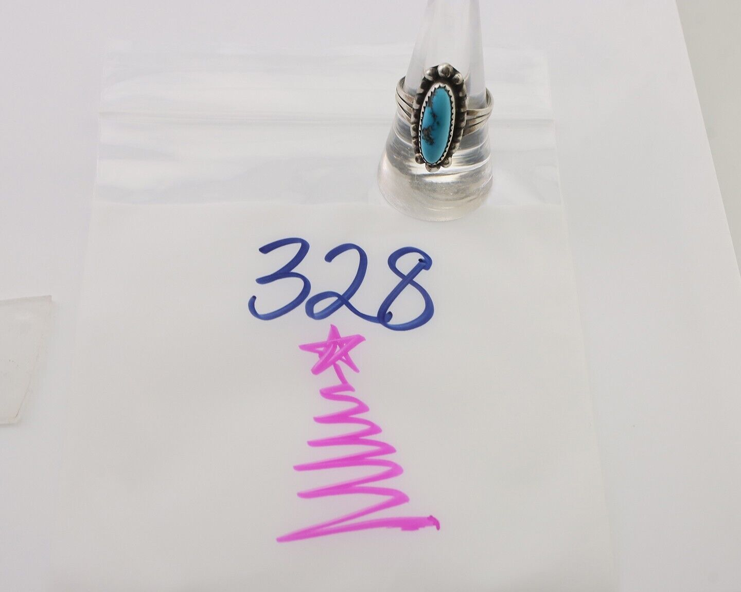 Navajo Ring 925 Silver Sleeping Beauty Turquoise Artist Signed SC C.80's