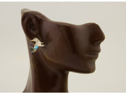 Navajo Humming Bird Earrings 925 Silver Turquoise Native Artist C.80's
