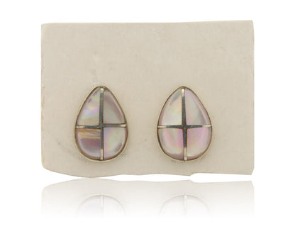 Navajo Earrings 925 Silver Pink Mussel Native American Artist C.80's