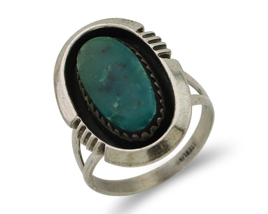 Navajo Ring 925 Silver Natural Turquoise Native American Artist C.80's