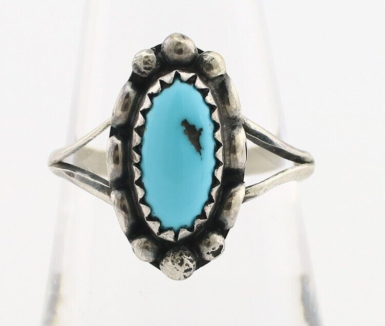 Navajo Ring 925 Silver Sleeping Beauty Turquoise Signed SkyStone Creations C80s