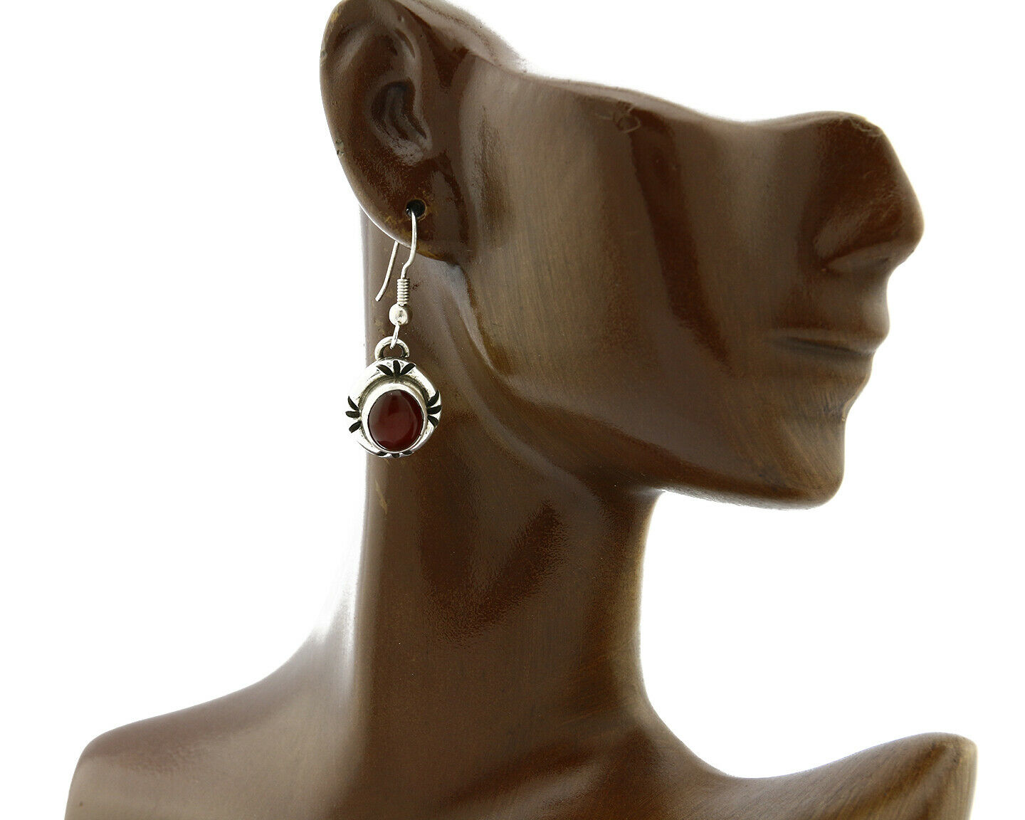 Navajo Hand Stamped Natural Mined Cornelian .925 SOLID Silver Dangle Earrings