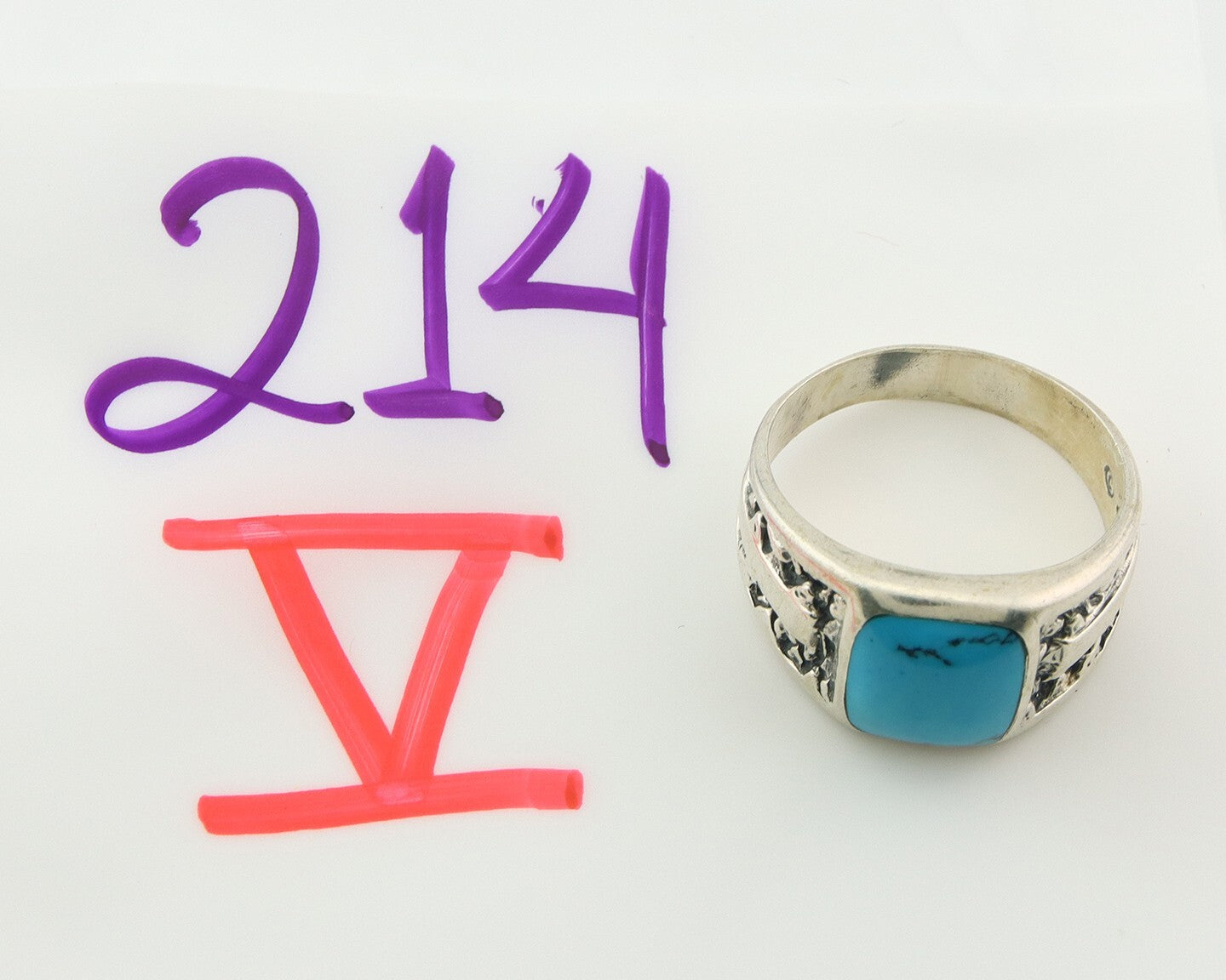 Men Vintage Nugget Ring 925 Sterling Turquoise Artist Signed SC Size 10.25