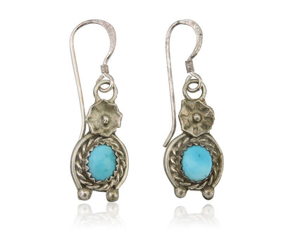 Navajo Dangle Earrings 925 Silver Natural Turquoise Artist Signed DB C.80's