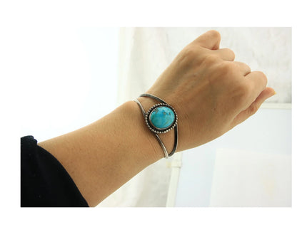 Navajo Cuff Bracelet Sterling Silver Vintage Turquoise Handmade Native Artist