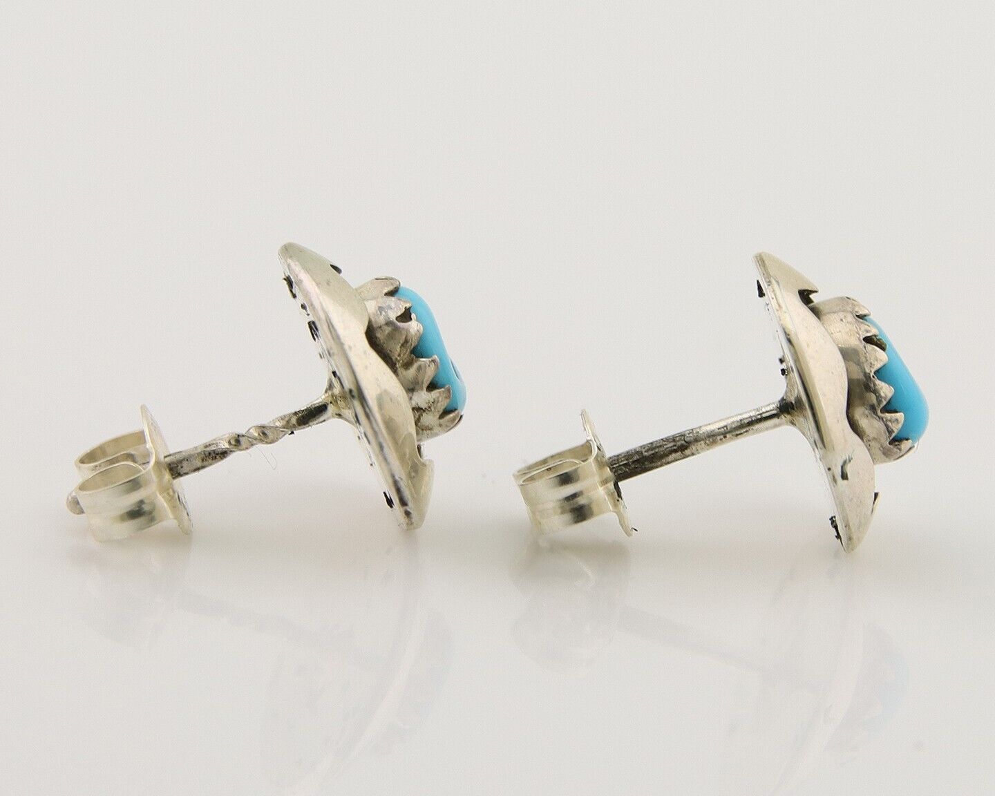 Navajo Handmade Earrings 925 Silver Natural Turquoise Native Artist C.80's