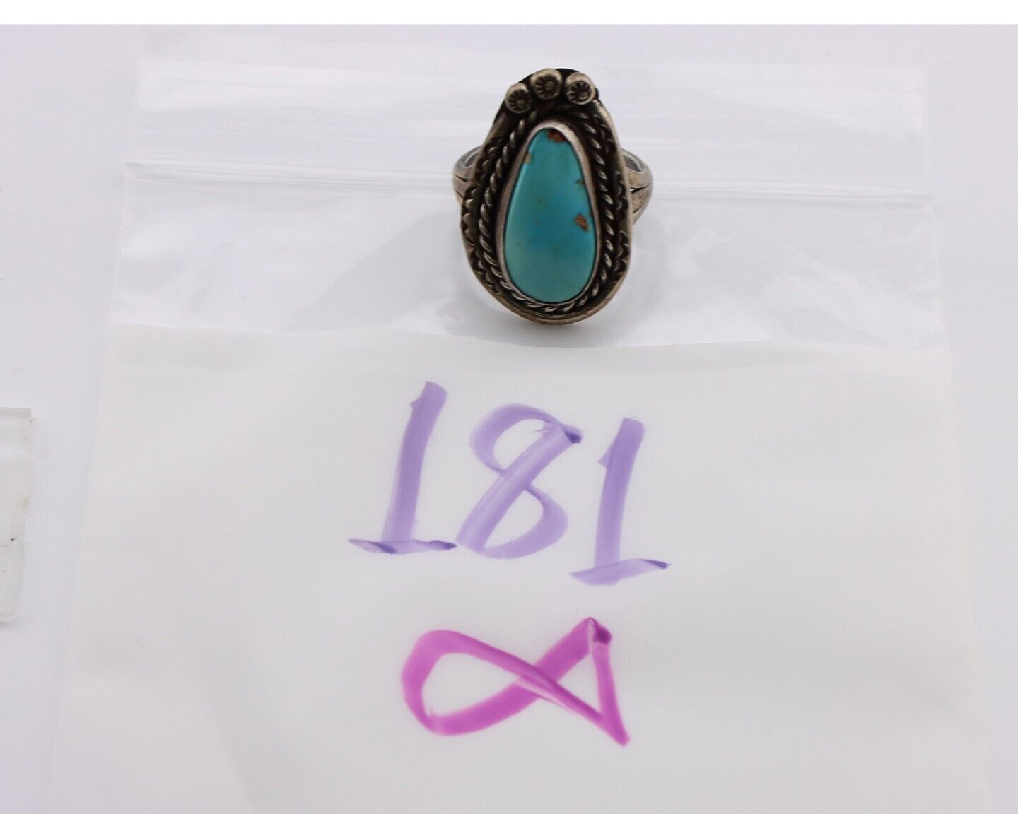 Navajo Ring 925 Silver Blue Turquoise Native American Artist C.80's