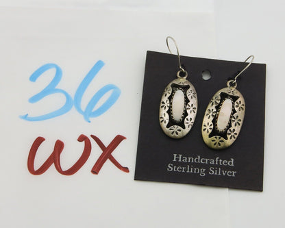 Navajo Earrings 925 Silver Handmade Natural Pink Mussel Native American Artist