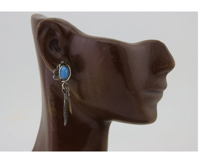 Navajo Earrings 925 Silver Blue Denim Lapis Native American Artist C.80's