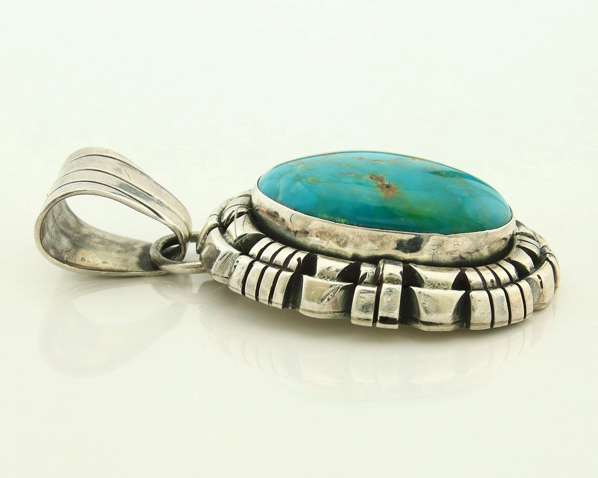 Navajo Pendant 925 Sterling Silver Natural Turquoise Vintage Artist Signed FT