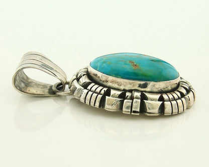 Navajo Pendant 925 Sterling Silver Natural Turquoise Vintage Artist Signed FT